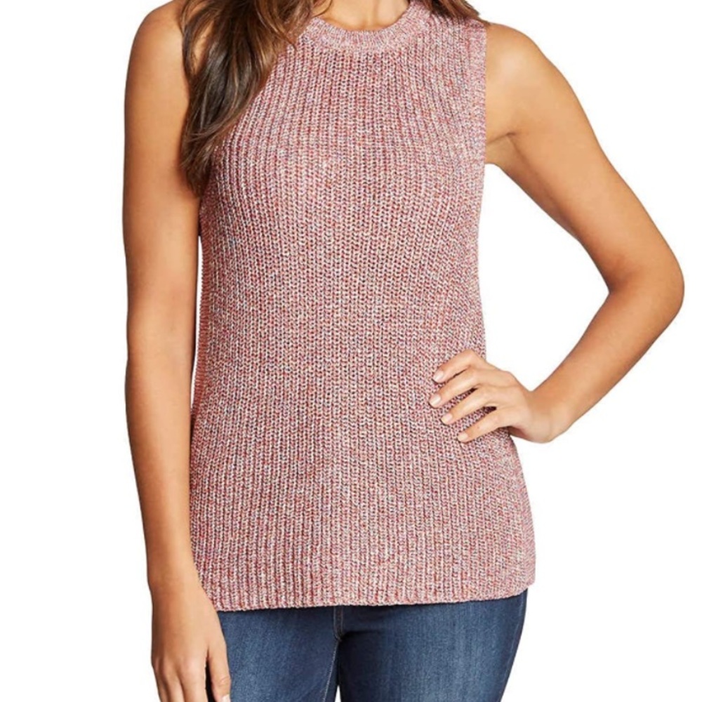 Ella Moss Marge Knit Sleeveless Tank Sweater Red Multi Junior S